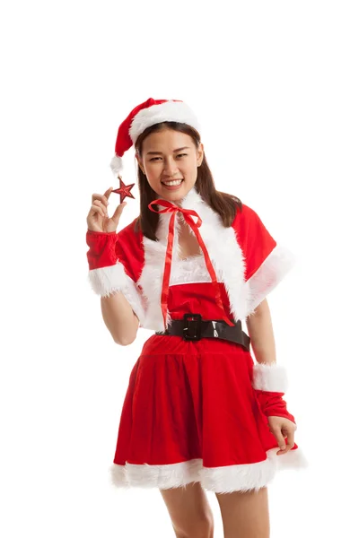 Asiático Navidad santa claus chica con bauble bola . — Foto de Stock