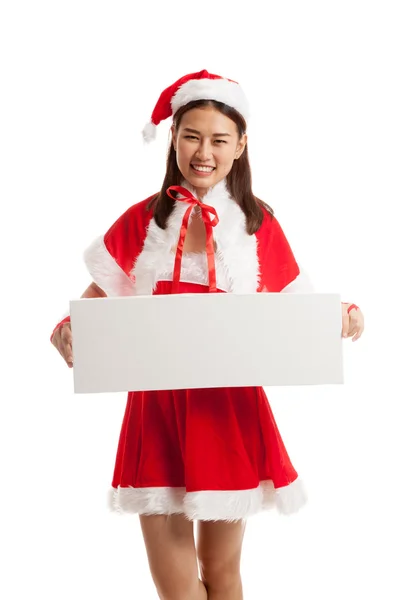 Asiática navidad santa claus chica con blanco signo . — Foto de Stock