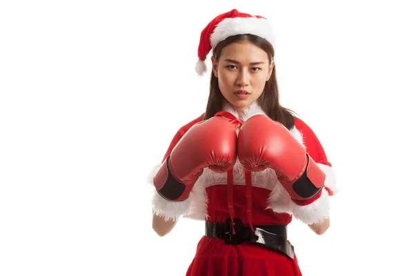 Asiático Natal Papai Noel menina com luva de boxe . — Fotografia de Stock