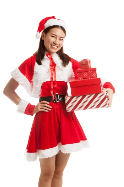 Asiatische Weihnachten Weihnachtsmann Mädchen mit Geschenk-Boxen — Stockfoto