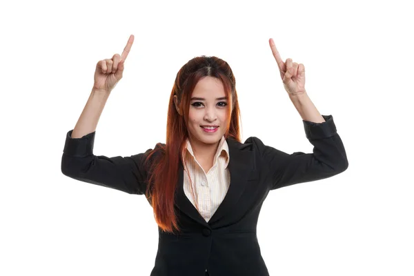 Young Asian business woman  point to blank space. — Stock Photo, Image