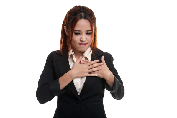 Young Asian woman got chest pain. — Stock Photo, Image