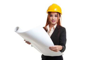 Asya mühendisi kadın planları ile.