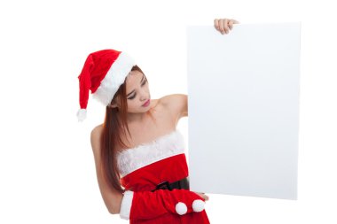 Asya Noel Noel Baba kız boş işareti ile.