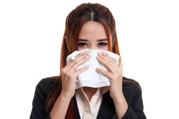 年轻的亚洲女人得到了病人和流感. — 图库照片