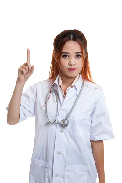 Asian young female doctor point up. — Stock Photo, Image