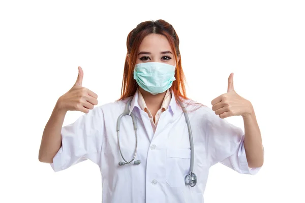 Young Asian female doctor thumbs up with both hands. — Stock Photo, Image