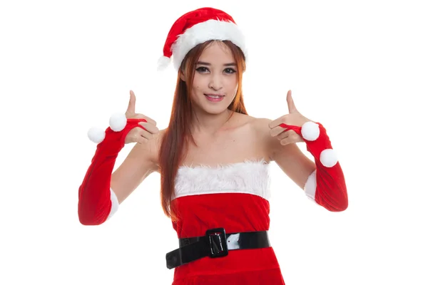 Asiatiska jul jultomten flicka visar tummen upp. — Stockfoto