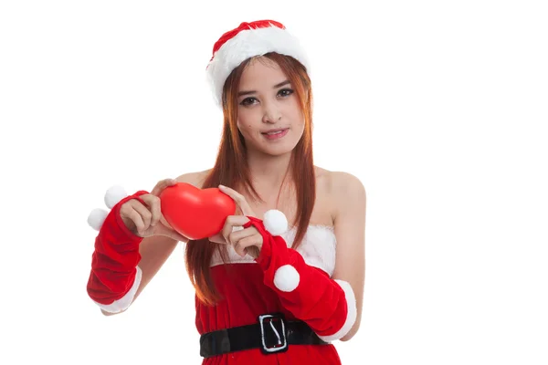Asiática navidad santa claus chica con rojo corazón . —  Fotos de Stock