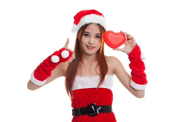 Asiatique Noël Père Noël fille pouces vers le haut avec coeur rouge . — Photo