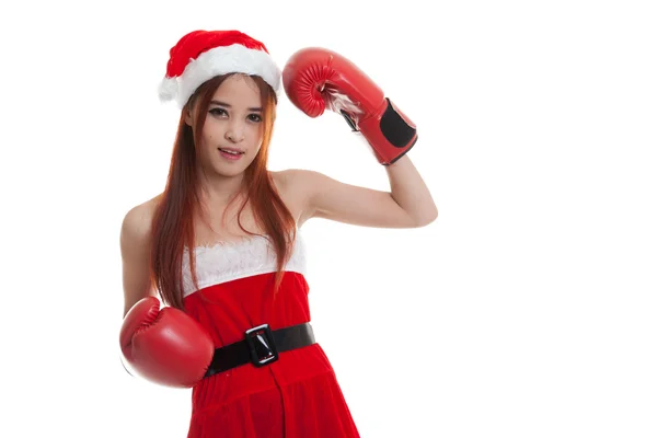 Asiática Navidad Santa Claus chica con guante de boxeo . — Foto de Stock