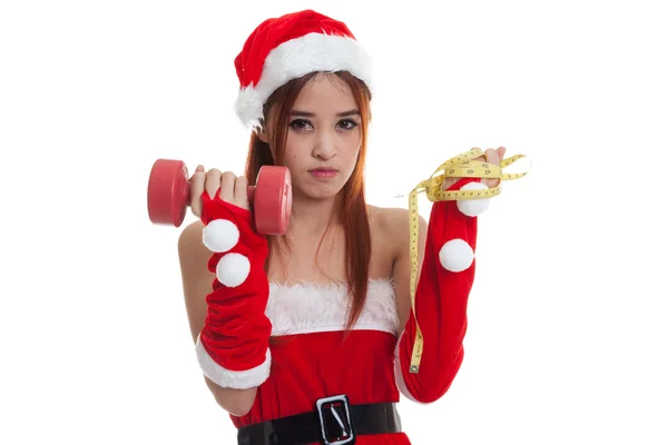 Asiatico Natale Babbo Natale ragazza con metro a nastro e manubrio — Foto Stock