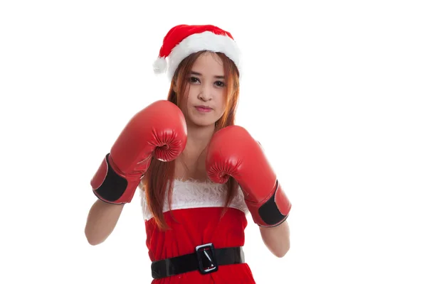 Asiatiska jul jultomten flicka med boxning handske. — Stockfoto