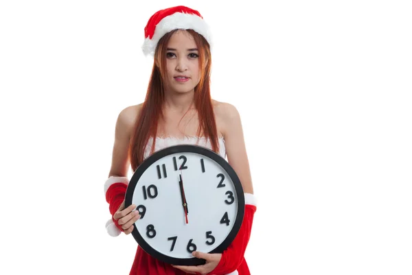 Asiático Navidad santa claus chica y reloj a la medianoche . — Foto de Stock