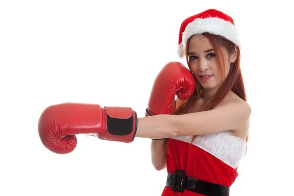 Asiático Natal Papai Noel menina com luva de boxe . — Fotografia de Stock