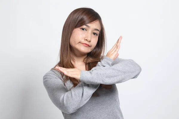 Mooie Jonge Aziatische Vrouw Zeg Nee Witte Achtergrond — Stockfoto