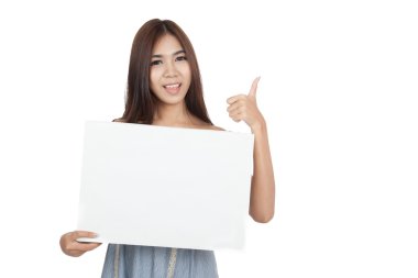 güzel Asyalı kadın kadar boş işaretiyle başparmak göstermek