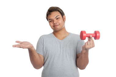Asya güçlü adam parmağıyla hafif halter tutun