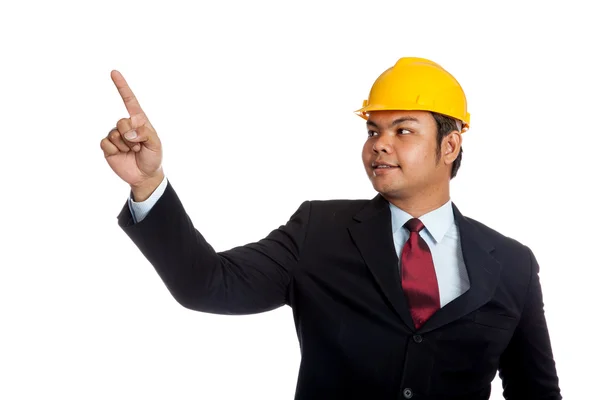 Asian engineer man point up and smile — Stock Photo, Image
