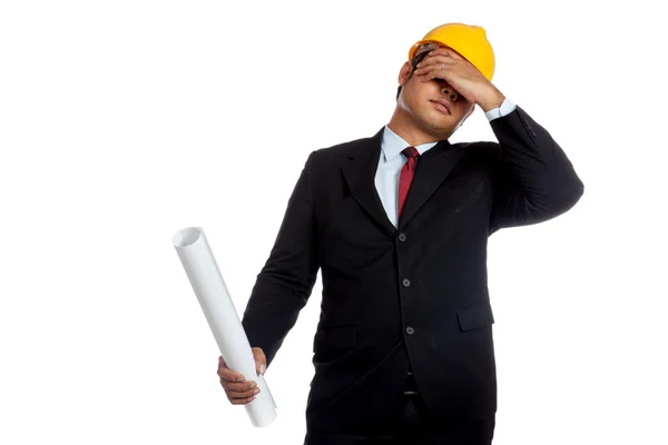 Asian engineer man in bad mood and facepalm — Stock Photo, Image