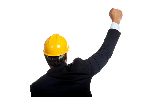 Back of Asian engineer man rise his fist up for success — Stock Photo, Image