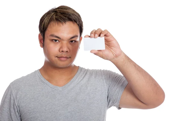 Asiático fuerte hombre mostrar un blanco tarjeta — Foto de Stock