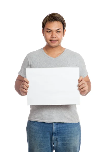 Asian strong man show blank sign look at the camera — Stock Photo, Image