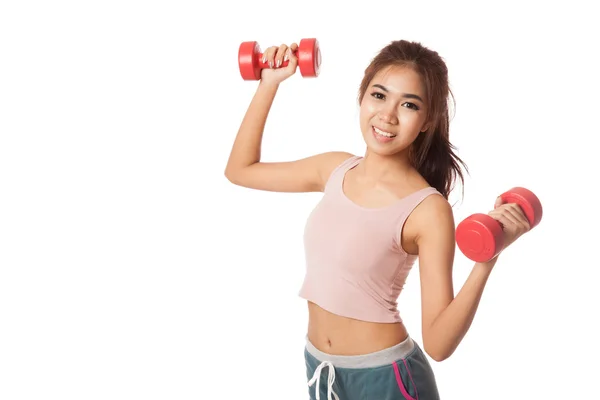 Asiatische gesunde Mädchen Workout mit Hantel — Stockfoto