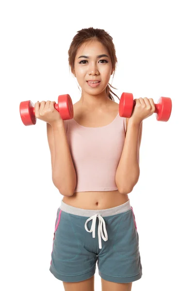 Aziatische gezonde meisje training met dumbbell — Stockfoto