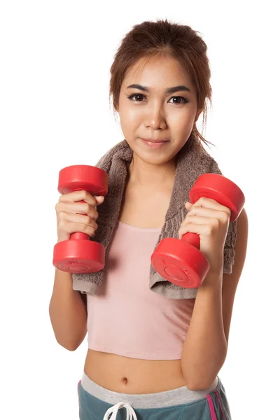 Aziatische gezonde meisje training met dumbbell — Stockfoto