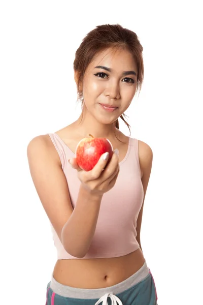 Asiática saludable chica sonrisa con rojo manzana —  Fotos de Stock