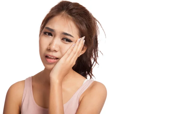 Pretty Asian girl has toothache — Stok fotoğraf