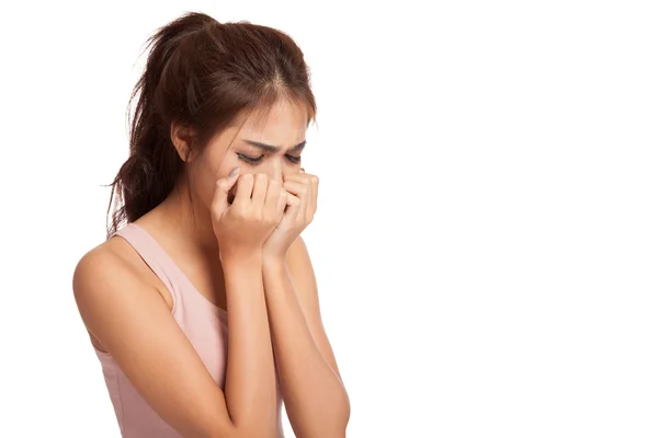 Asian girl is depressed and crying — Stock Photo, Image