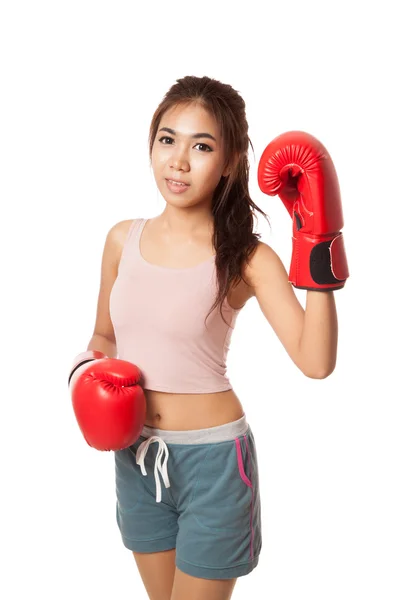 Asian slim girl  with red  boxing glove — Stock Photo, Image