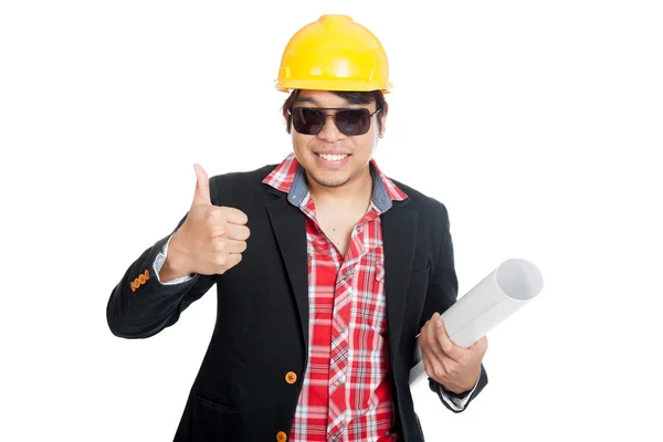 Asian engineer man show thumbs up — Stock Photo, Image