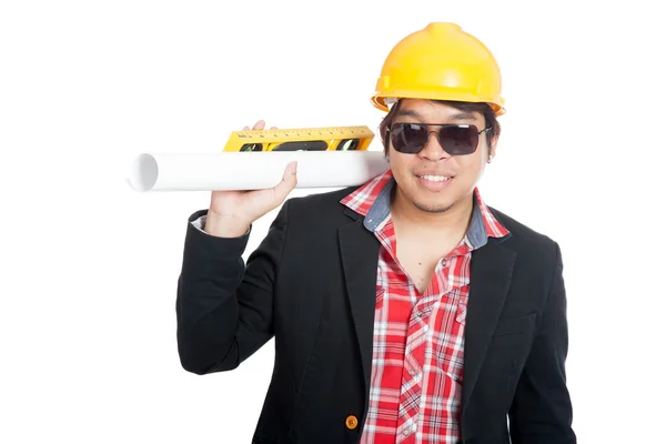 Close up of smiling Asian engineer man — Stock Photo, Image