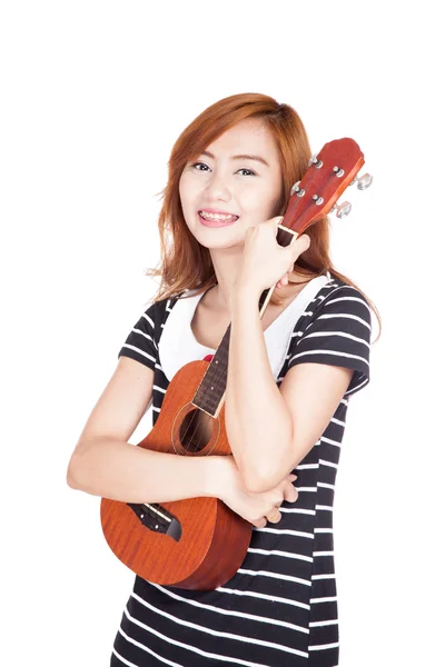 Asian girl hold ukulele — Stock Photo, Image