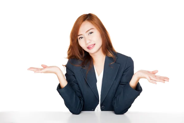 Asian office girl smile show her plams — Stock Photo, Image