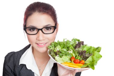 Asya iş kadını salata ile kapatmak