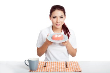 Asyalı kız göster: Çilekli pasta