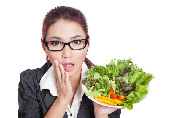 Asiatico business donna sorpresa con insalata — Foto Stock