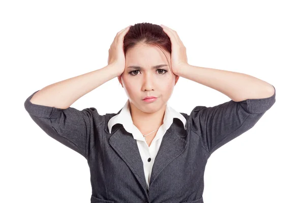 Asian office girl headache put both hand to head — Stock Photo, Image