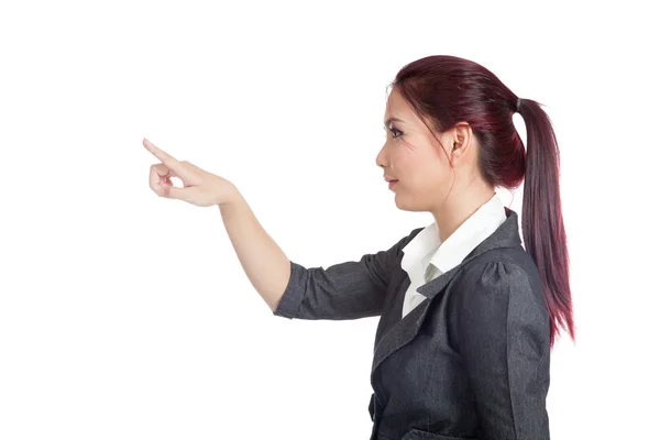 Vista lateral de la mujer de negocios asiática tocando la pantalla —  Fotos de Stock