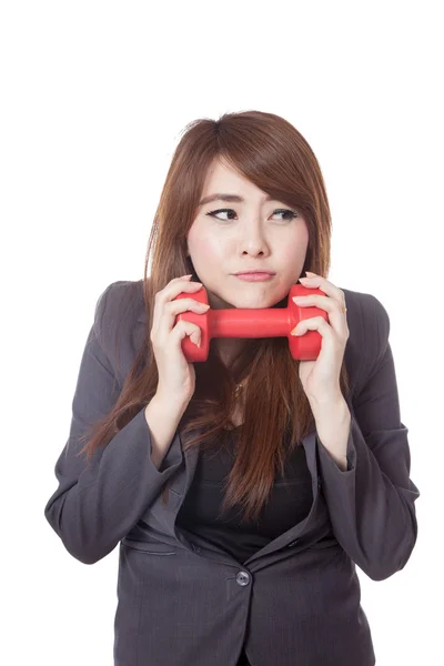 Asian businesswoman not happy to exercise — Stock Photo, Image