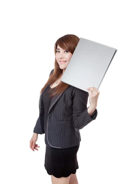 Asian Businesswoman show a folder next to her face — Stock Photo, Image