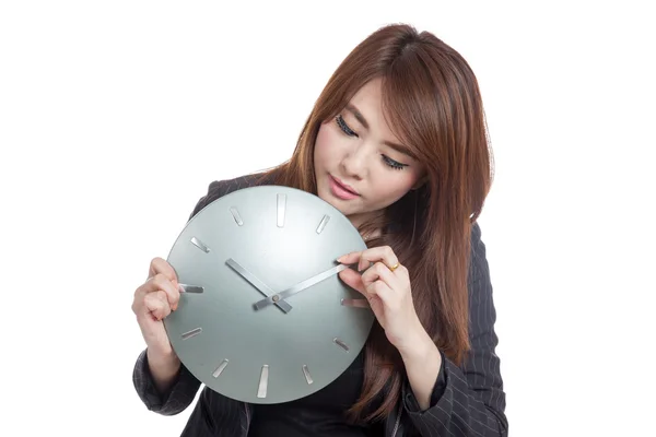 Asian Businesswoman move a clock hand — Stock Photo, Image