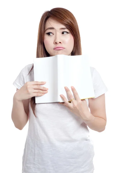 Asian girl bore reading book — Stock Photo, Image