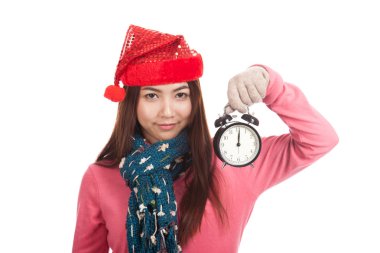 Kırmızı Noel şapka ile Asyalı kız göster: çalar saat