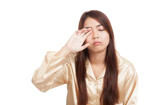 Asiática chica despertar somnoliento y somnoliento —  Fotos de Stock