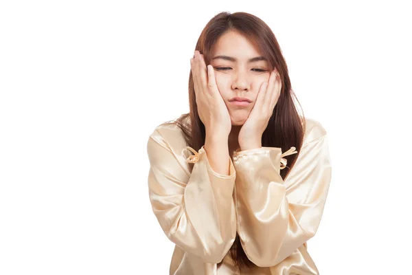 Asian girl  wake up  sleepy and drowsy — Stock Photo, Image